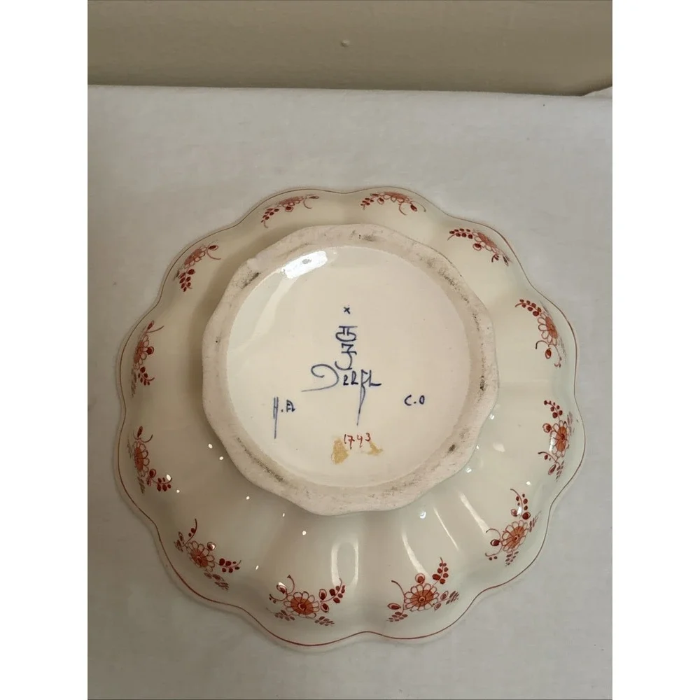 Vtg De Porceleyne Fles Delft Imari Style Scalloped Fruitschaal Bowl 8.5